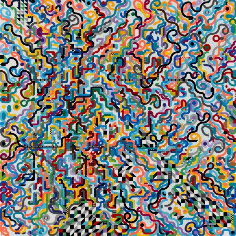 Jaye Moon Blowin’ in the Wind, 2023 8000 Lego bricks on Dibond 40 x 40 x 1 inches