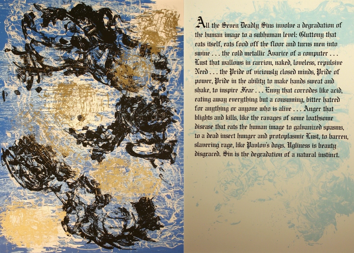 William S. Burroughs Sloth from The Seven Deadly Sins, 1991 Woodcut and screen print Edition of 90, 10 APs 45.25 x 31 inches, image, unframed 45.25 x 31 inches, text, unframed