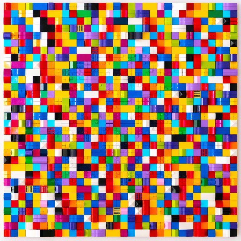 Jaye Moon Our Differences, 2022 2100 Lego bricks on wood 20 x 20 x 2 inches