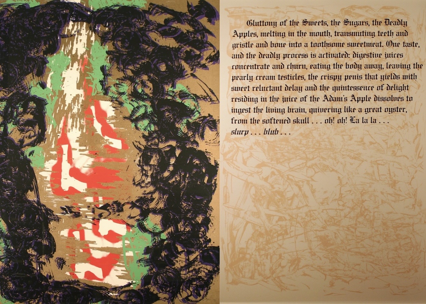 William S. Burroughs Avarice from The Seven Deadly Sins, 1991 Woodcut and screen print Edition of 90, 10 APs 45.25 x 31 inches, image, unframed 45.25 x 31 inches, text, unframed