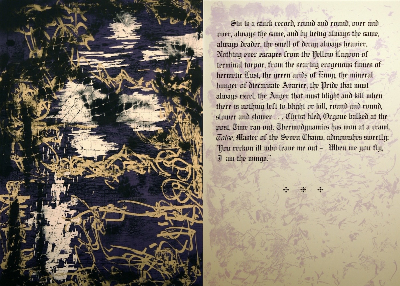 William S. Burroughs Pride fromThe Seven Deadly Sins, 1991 Woodcut and screen print Edition of 90, 10 APs 45.25 x 31 inches, image, unframed 45.25 x 31 inches, text, unframed