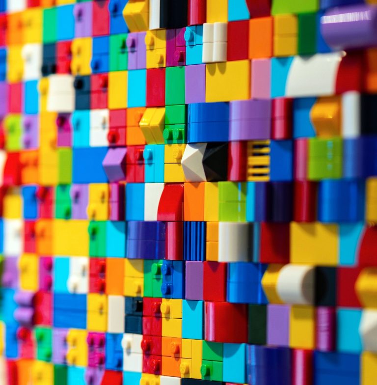 Jaye Moon Our Differences (detail), 2022 2100 Lego bricks on wood 20 x 20 x 2 inches