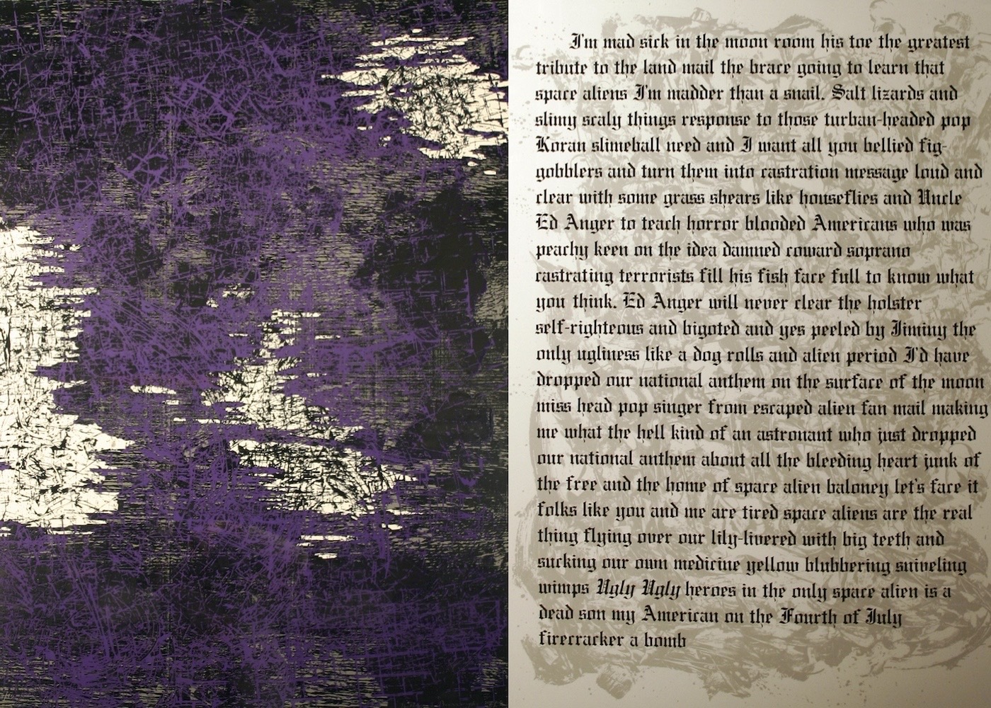 William S. Burroughs Anger from The Seven Deadly Sins, 1991 Woodcut and screen print Edition of 90, 10 APs 45.25 x 31 inches, image, unframed 45.25 x 31 inches, text, unframed