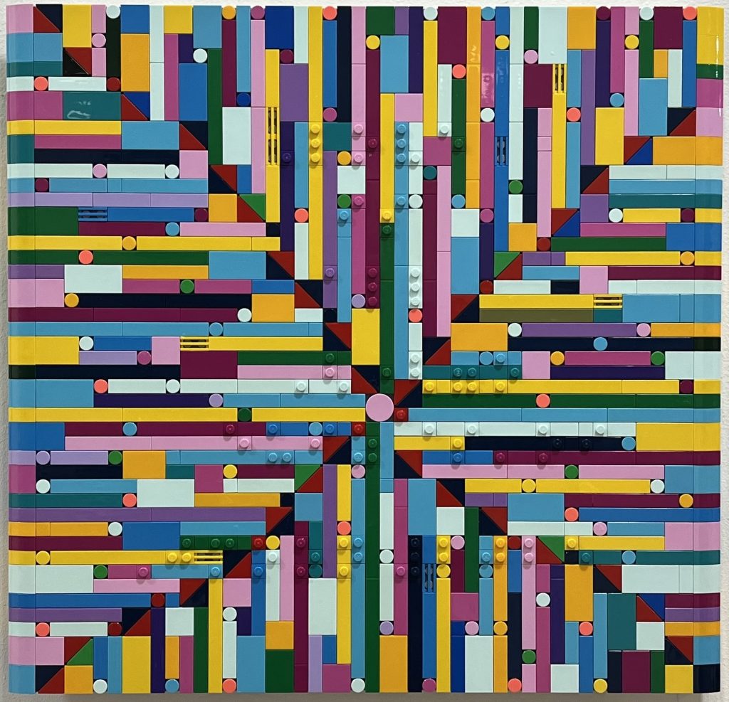 Jaye Moon Love Is All, 2025 ‘Love is all’ in Braille 750 Lego bricks on Plexiglas 15 x 15 x 1.5 inches