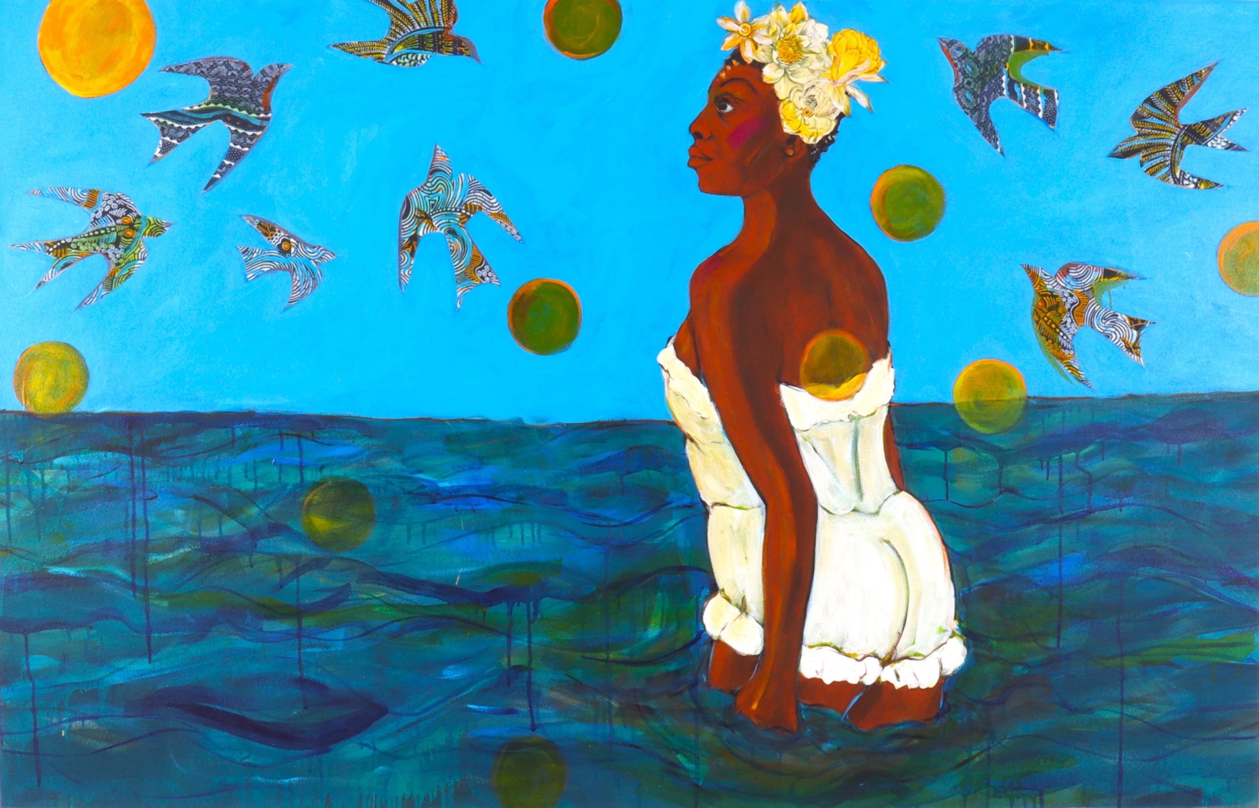 Janet Taylor Pickett Memory Of Water III, 2021 Acrylic and collage on canvas 40 x 62 inches