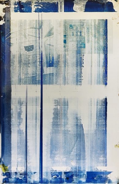 R.C. Baker Picasso’s CMYK Period (Cyan), 2018-2023 Four aluminum printing plates, emulsion, ink, solvent 35 x 22.75 inches