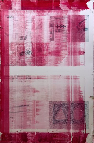 R.C. Baker Picasso’s CMYK Period (Magenta), 2018-2023 Four aluminum printing plates, emulsion, ink, solvent 35 x 22.75 inches