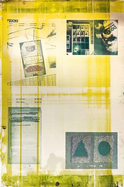 R.C. Baker Picasso’s CMYK Period (Yellow), 2018-2023 Four aluminum printing plates, emulsion, ink, solvent 35 x 22.75 inches