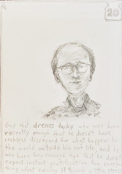 Jeff Gabel #20 (Card Series 2), 2006 Pencil on paper 4.25 x 3 in.