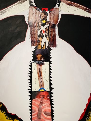 Janet Taylor Pickett The Skin I’m In, 2016 Sewed beads, vintage photographs, acrylic and collage on canvas 48 x 36 in.