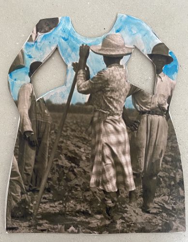 Janet Taylor Pickett Dresses Akimbo (Blue Sky), 2015 Acrylic, vantage photos, inkjet print, collages on paper 8 x 7 in.