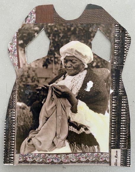 Janet Taylor Pickett Dresses Akimbo (Grandmother), 2015 Acrylic, vantage photos, inkjet print, collages on paper 8 x 7 in.