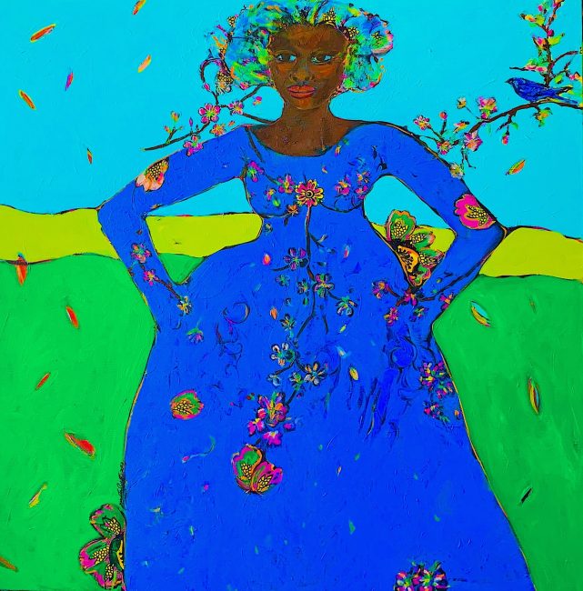 Janet Taylor Pickett Aestas, 2022 Acrylic, collage on canvas 48 x48 in.