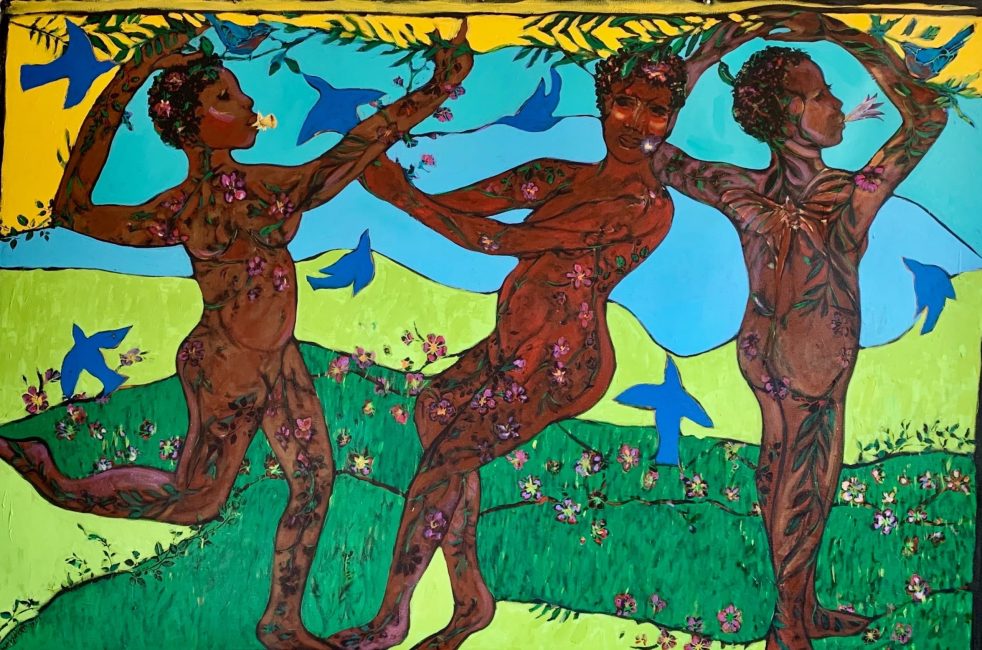 Janet Taylor Pickett Persephone’s Garden, 2023 Acrylic, collage on canvas 47 x 70 in.
