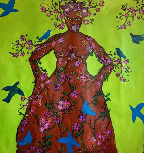 Janet Taylor Pickett Flora, 2023 Acrylic, collage on canvas 48 x 48 in.