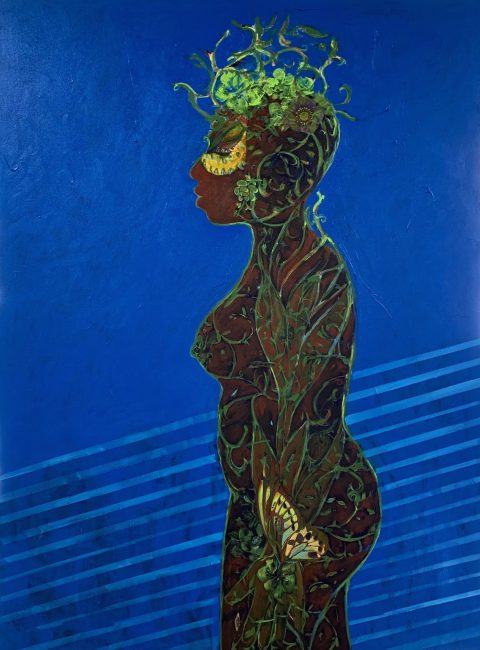 Janet Taylor Pickett Forest Born, 2022 Acrylic, collage on canvas 40 x 30 in.
