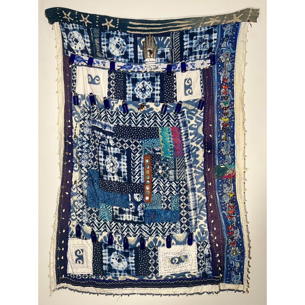 Janet Taylor Pickett Roots of Memory, 2008 Fabric construction with a vintage photograph, cowrie shells, beads, buttons, copper, gold, silver charms on cotton 52 x 40 inches Signed, dated, and inscribed by the artist