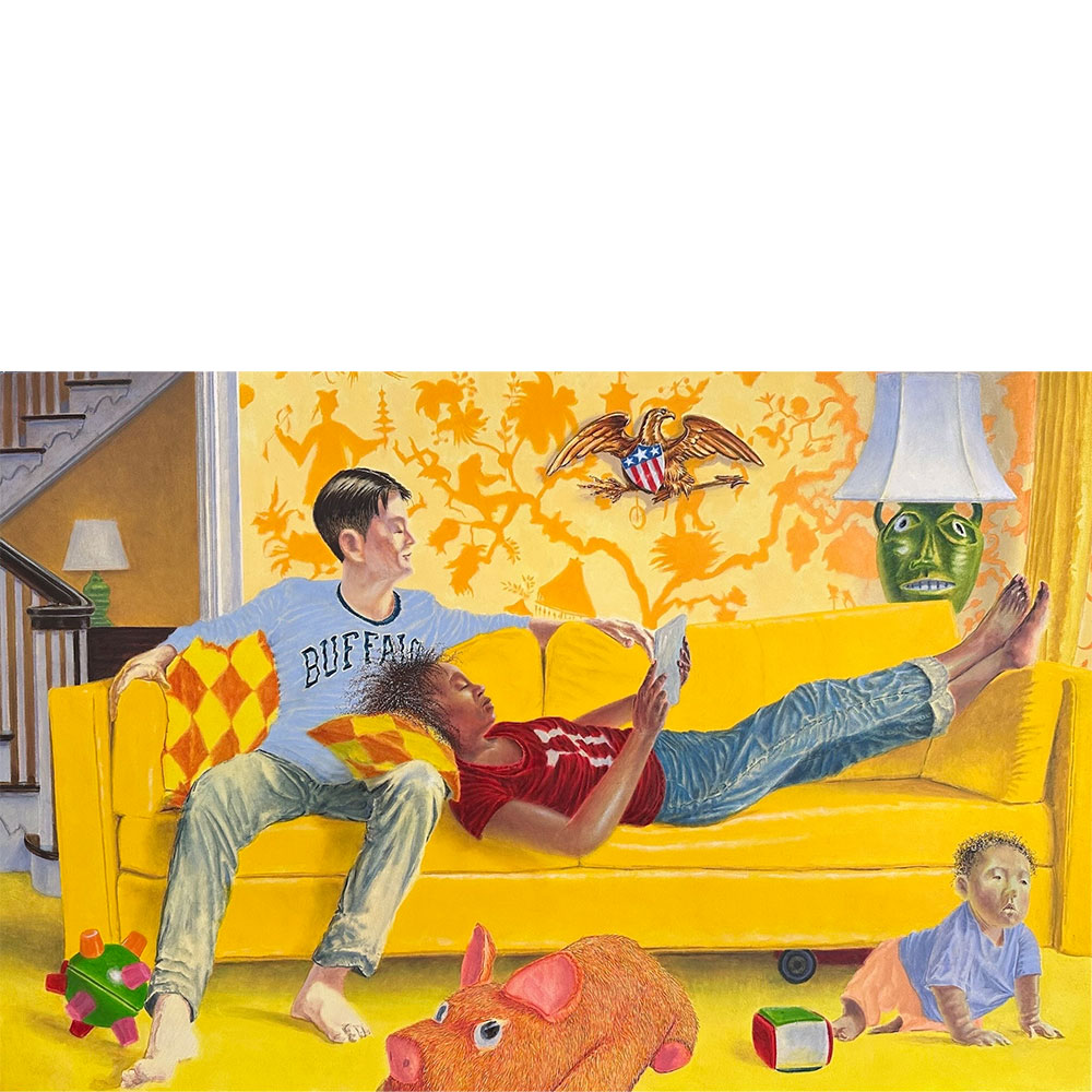 Kevin Melchionne Rearranging Things To Make Them More Believable, 2025 Oil on panel 24 x 36 inches